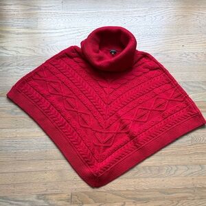 Talbots Red Cable Knit Cowl Neck Poncho Sweater - One Size